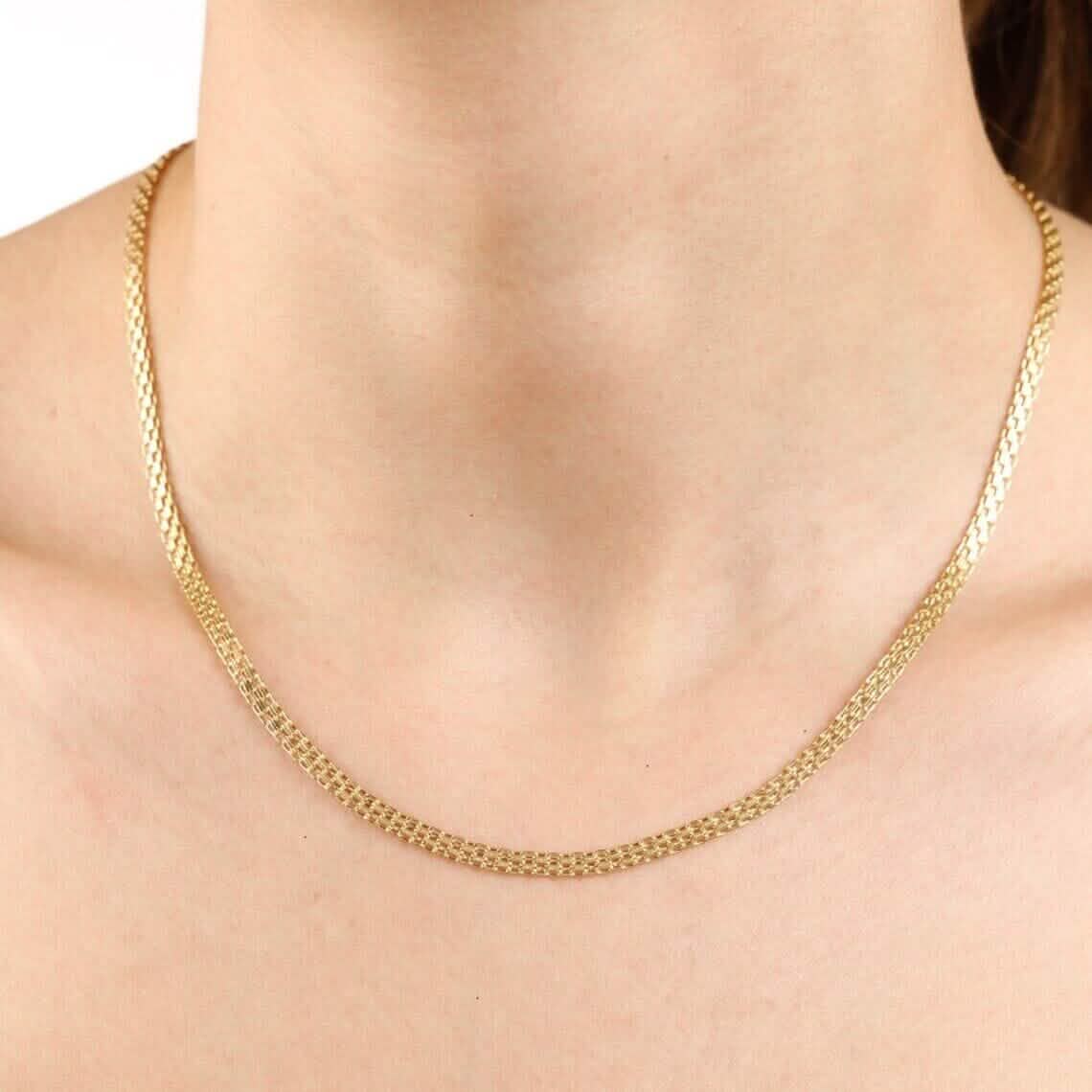 14K Yellow Solid Gold Round Bismark Chain Necklace 2.00mm