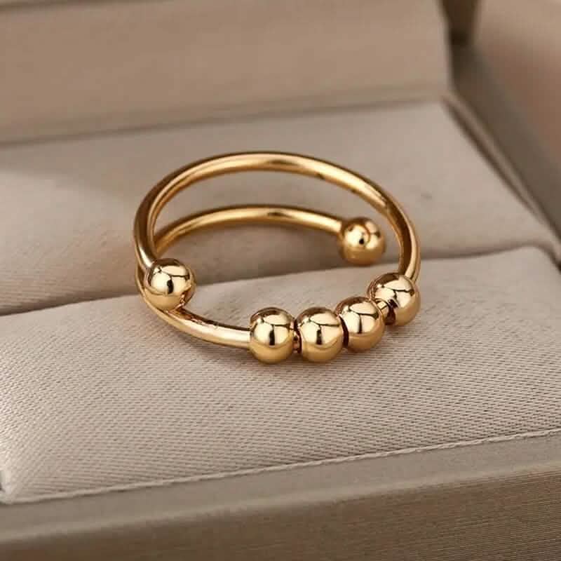 18K Gold Spinning Beads Anxiety Ring