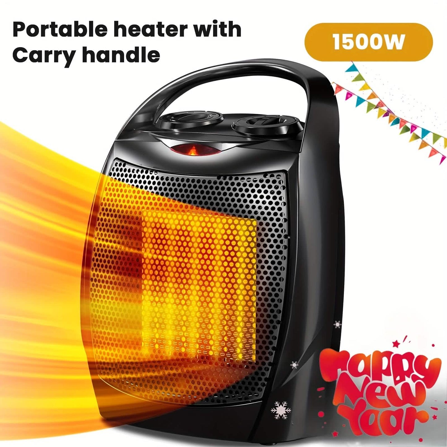 1500W Portable Ceramic Space Heater with Thermostat & Safety Protection with Carry Handle