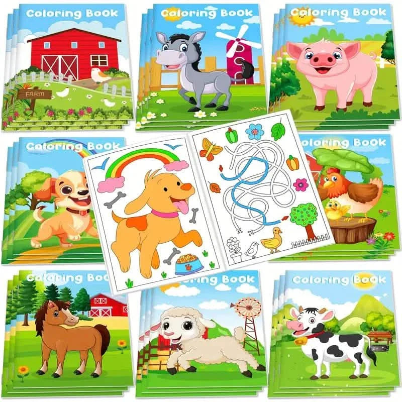 24-Pieces: Mini Coloring Books with 24 Stacking Crayons, Farm Themed