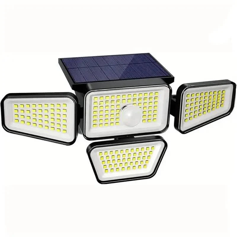 270 LEDs Solar Wall Light With Motion Sensor - 4 Head Lamp, 3 Lighting Modes Wide Angle Security Wireless Flood Light