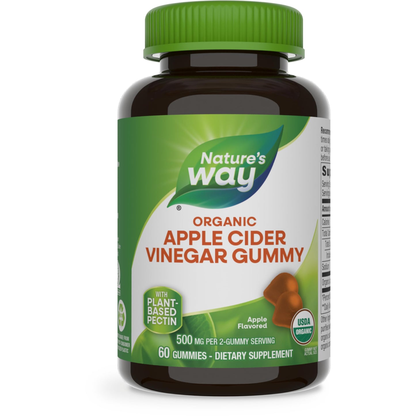 Nature’s Way Organic Apple Cider Vinegar Gummies 500 mg Organic Apple Cider Vinegar per 2-Gummy Serving Apple Flavored 60 Gummies (Packaging May Vary)