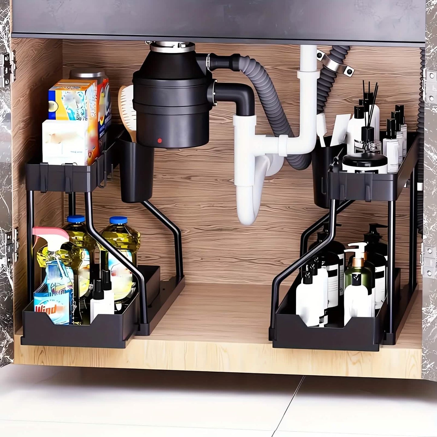 2-Piece Under Sink Organizer with Sliding Shelves – Multi-Purpose Storage Rack