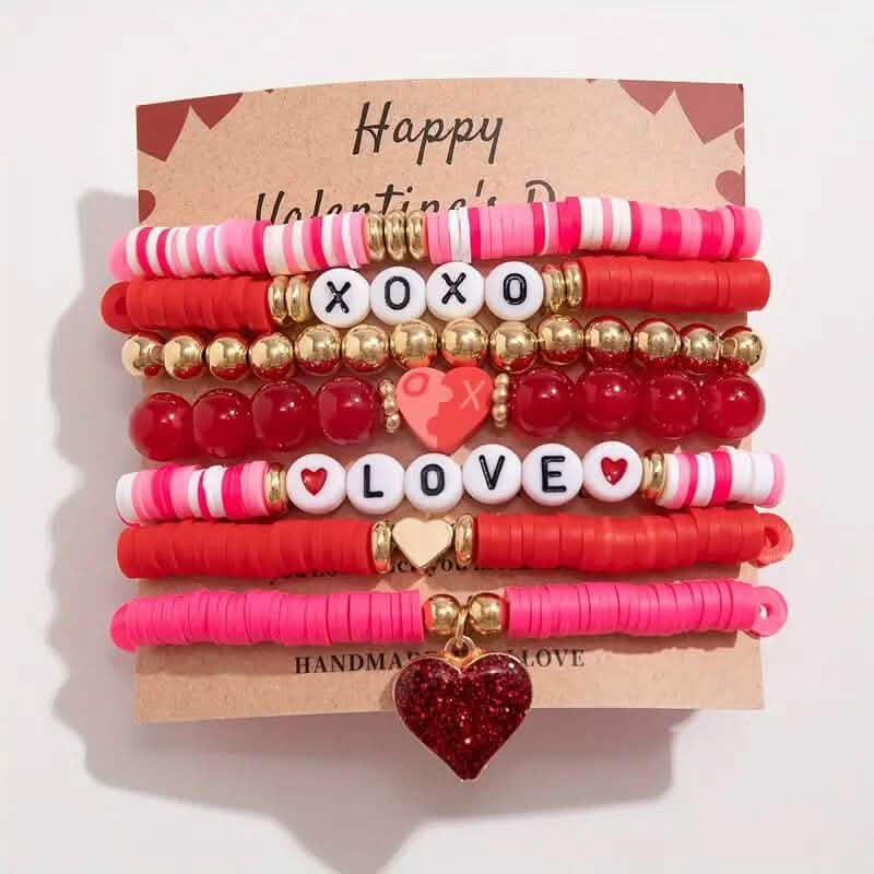 7-Pieces: Fashionable Cute Cartoon Love Heart Charms Pendant Bracelets