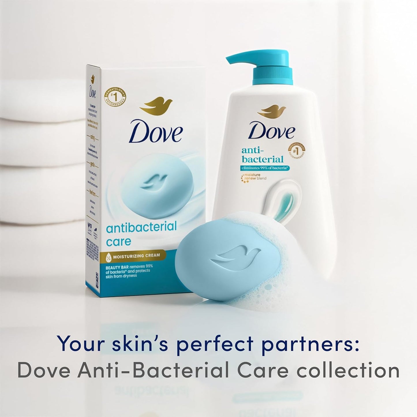 Dove Beauty Bar Soap Antibacterial Care 6 Count For Clean, Moisturized Skin, Removes Bacteria 3.75 oz