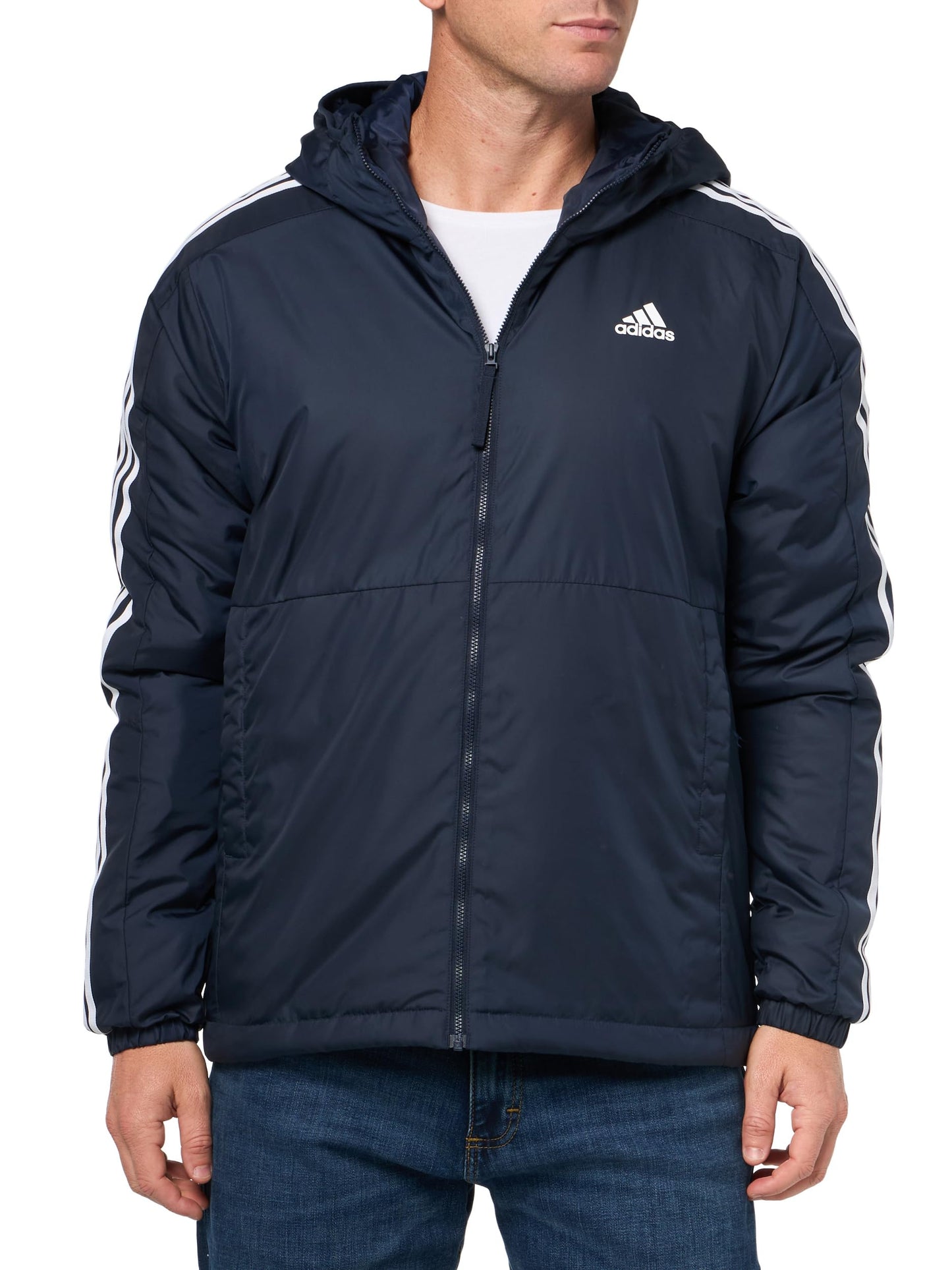 adidas Mens Essentials 3-Stripes Insulated Hooded Jacket Ink XX-Large