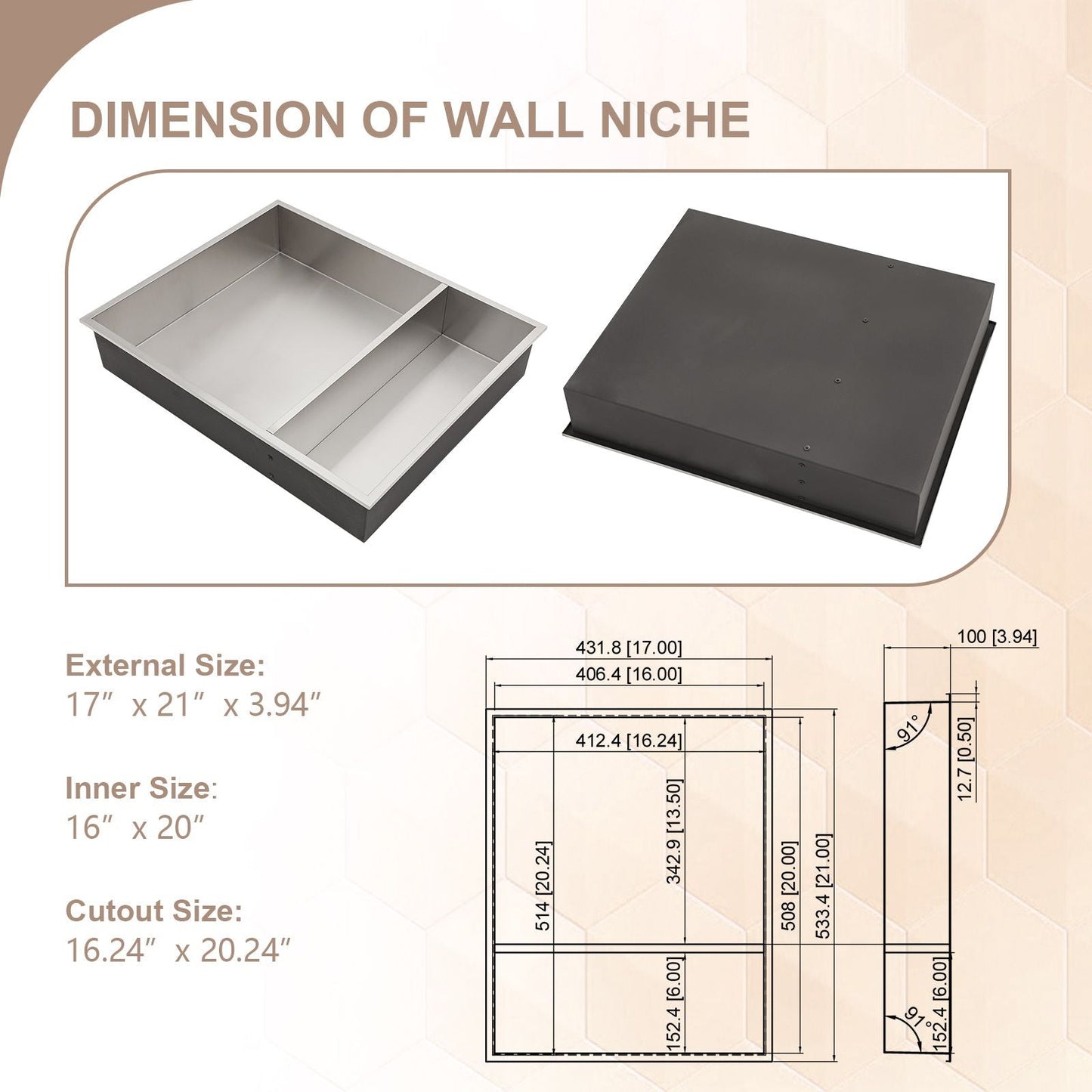 Brushed Stainless Steel Wall Shower Niche , Double Recessed Shower Shelf for Bathroom