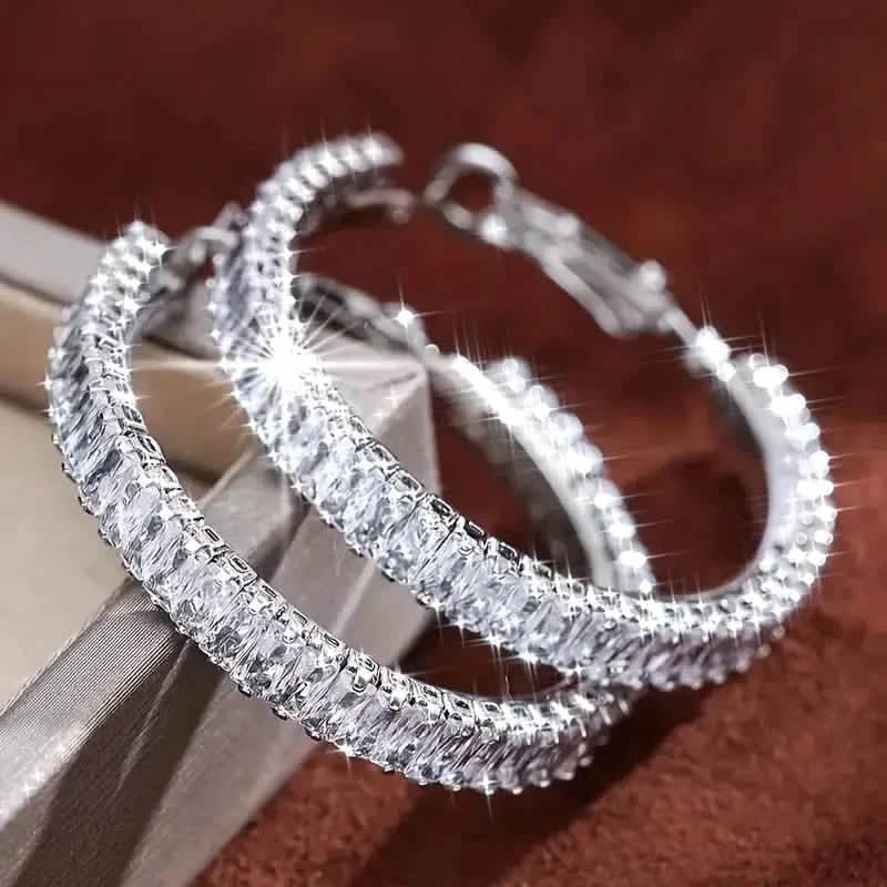 Elegant Full Rectangular Shiny Fit Square Decorative Hoop Earrings