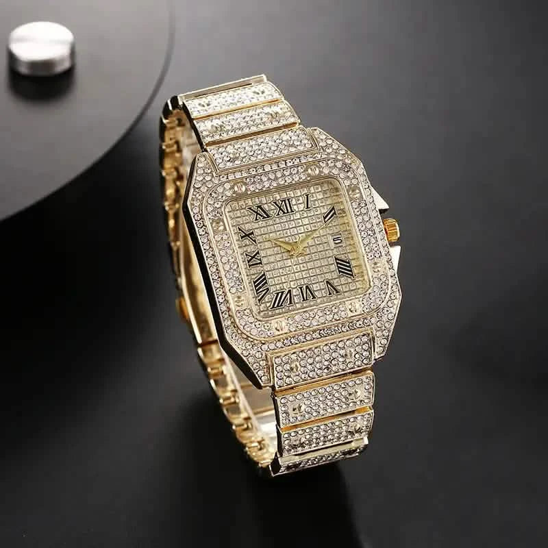 Men's Fashion Elegant High-End Analog Zinc Alloy Watch with Rhinestones