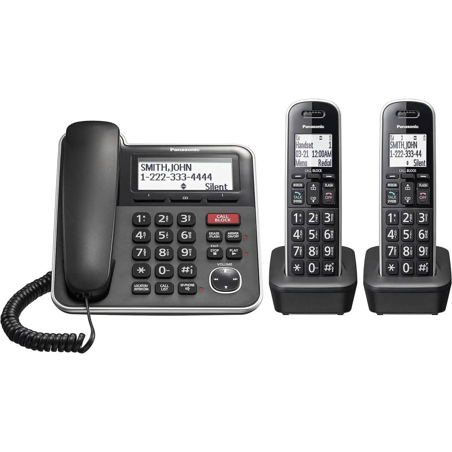 Panasonic Expandable Corded/Cordless Phone System with Answering Machine and One Touch Call Blocking – 2 Handsets (Refurbished)