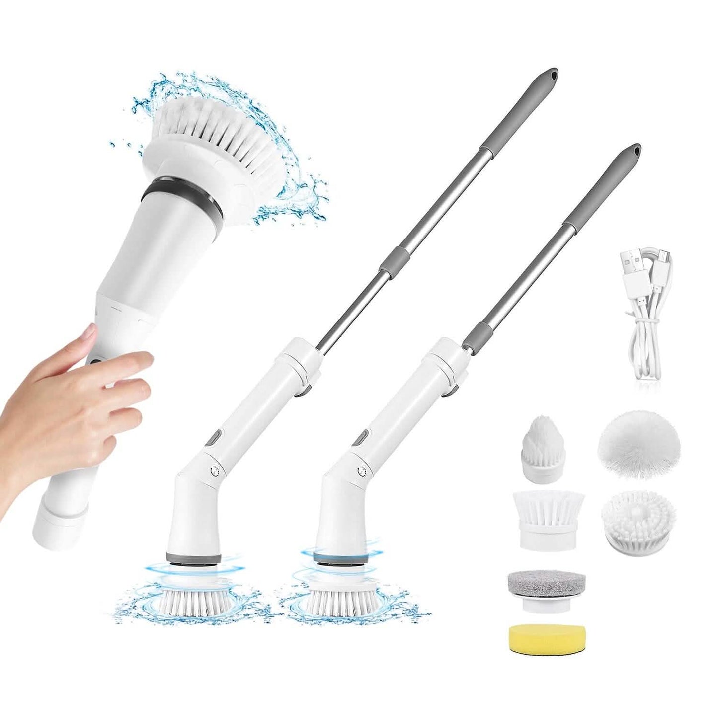 Rechargeable Telescopic Cleaning Brush 6 Replaceable Heads 2 Speed Adjustable Extension Arm