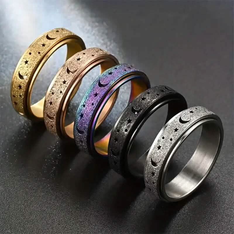 Rotatable Anxiety Fidget Ring Moon and Star Design