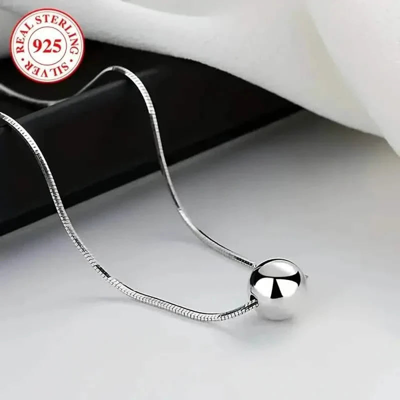 Simple Retro Bohemian Style 925 Sterling Silver Necklace with Small Ball Pendant