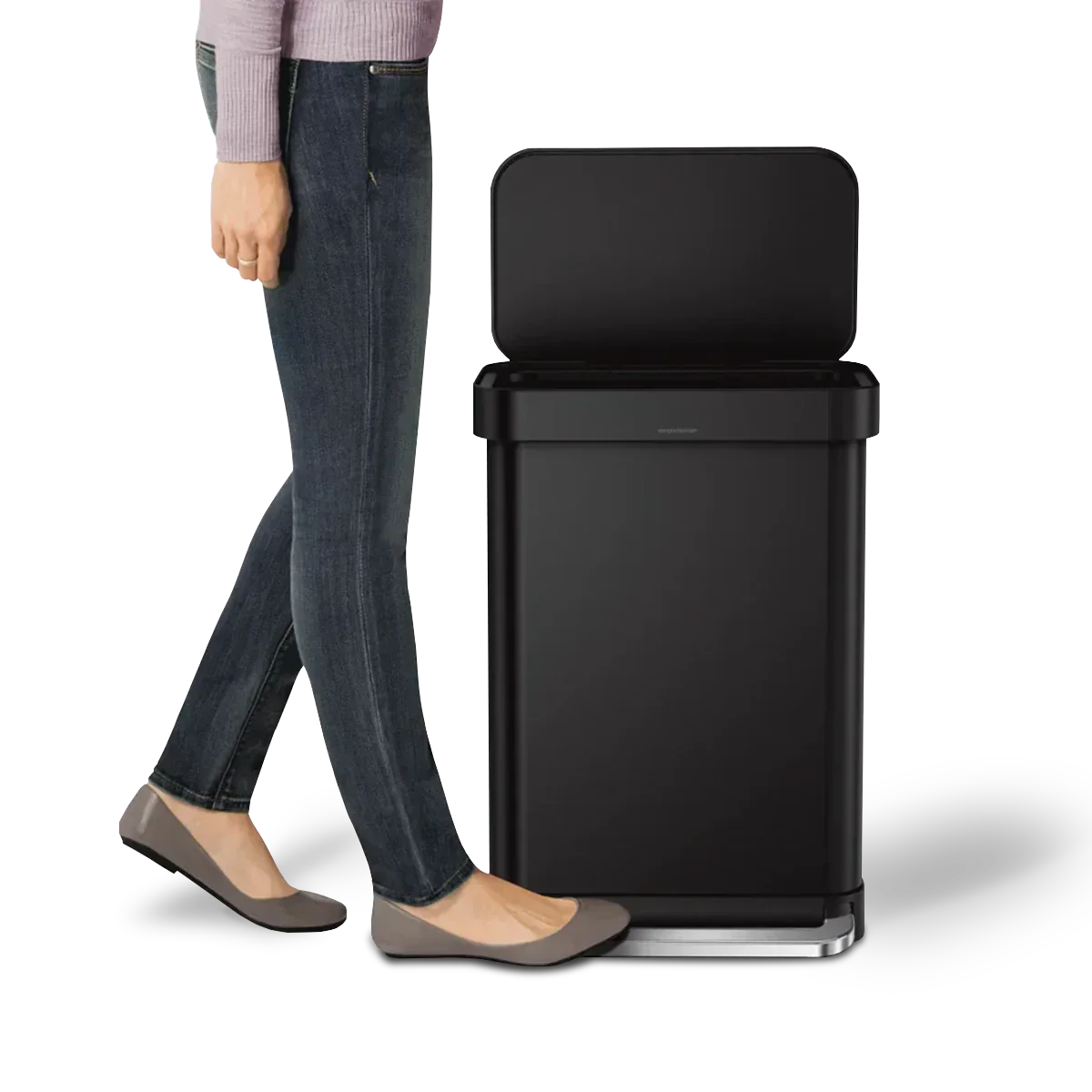 simplehuman 55-Liter Matte Black Indoor Kitchen Hinged Lid Trash Can