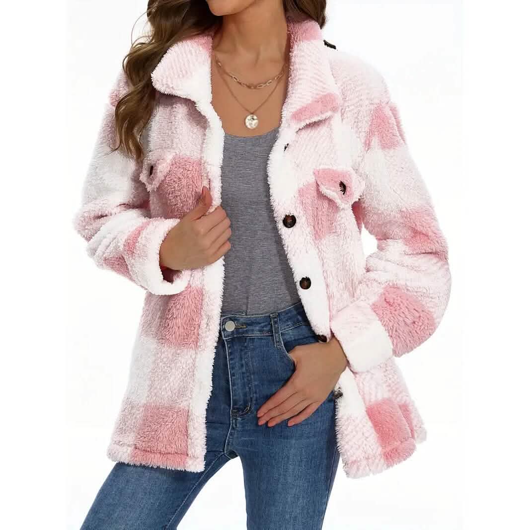 Women's Plaid Button-Front Teddy Coat