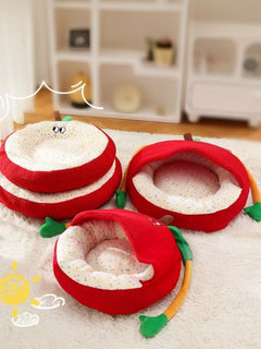 Cartoon Apple Shape Pet Nest with Plush Arms