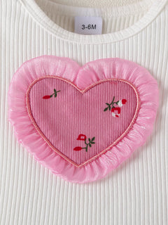 Children's Ruffled Bodysuit and Floral Pants Outfit Set with Headband