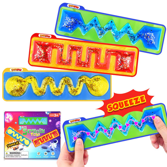 Autism Sensory Toys for Kids - 3 Pack Fidget Toy Sensory Tube Filled with Colorful Goo Glitter Autism Sensory Items for Kids Children Teens - Classroom Prizes Easter Gift Prizes for Kids Classroom