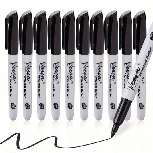 10-Pieces: Black Permanent Markers Fine Tip
