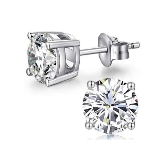 10K White Gold 1/2 Ct Round Created White Sapphire Stud Earrings