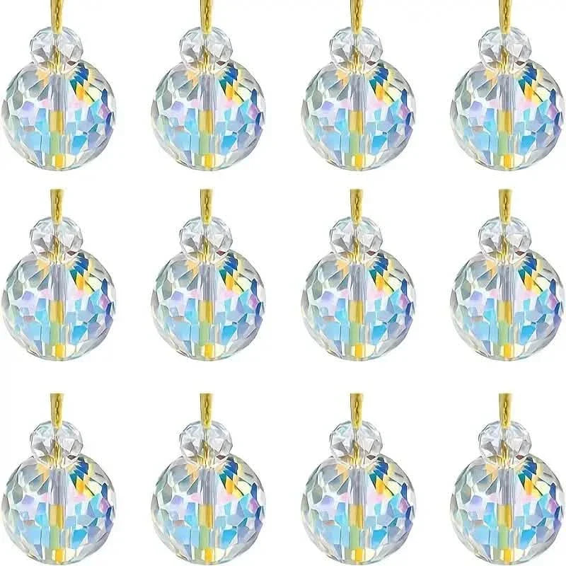 12-Pieces: Multicolor Crystal Glass Christmas Balls Ornaments