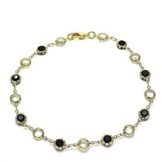 18k Gold Filled High Polish Finsh Gold Crystal Black And White Round Anklet 10''
