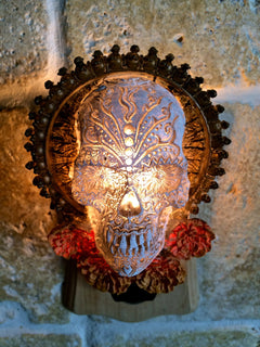 Dia de los Muertos Nightlight, Hand Painted Resin Sculpture | Gothic Night Light |  Day of the Dead Lighting for Gothic Fantasy Home Decor