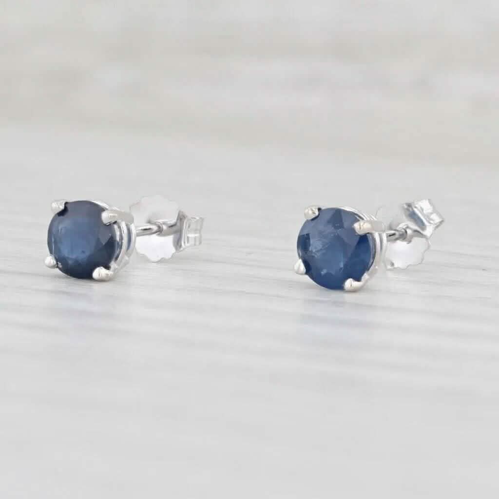 1ctw Blue Sapphire Stud Earrings 14k White Gold September Birthstone Solitaire