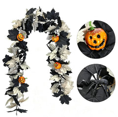 Halloween Artificial Maple Leaf Garland, Pumpkin Spider Fall Vine Decor, Spooky Hanging Garland For Front Door Mantel Wall, Halloween Party Holiday Decorations