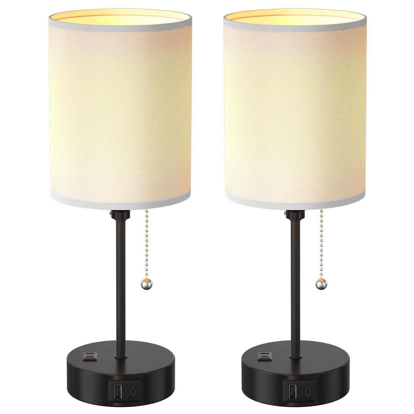2-Pieces: Bedside Lamps 3 Color Modes USB C+A AC Output Ports Pull Chain