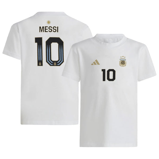 adidas Lionel Messi #10 Argentina National Team Youth Size Player Name & Number T-Shirt (White Youth X-Large-18/20)