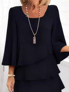 Ruffled Layered 3/4 Sleeve Dress
