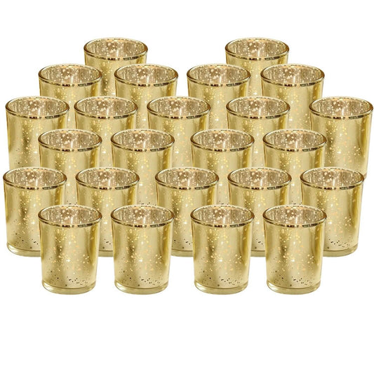 24-Pieces Gold Votive Tealights Candle Holder Mercury Glass