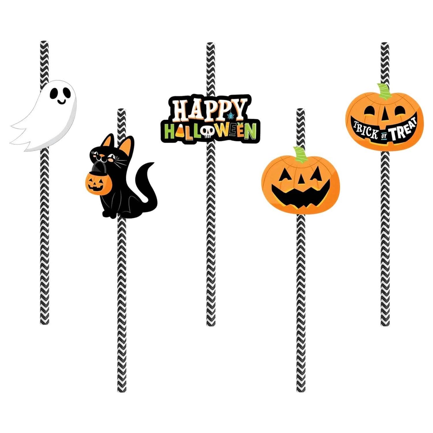 24-Pieces: Halloween Party Striped Decorative Paper Straws