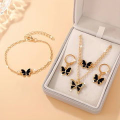 Temu's Best-Selling Double-Layer Stacked Oil-Dropping Butterfly Necklace, Fashionable And Simple Bracelet And Earrings Set Jewelry For Women