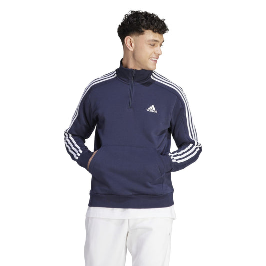 adidas Mens Essentials Fleece 3-Stripes 1/4 Zip Legend Ink/White X-Large