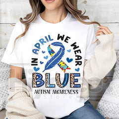 "In April We Wear Blue" Autism Awareness – Ribbon Puzzle Piece Women's Top