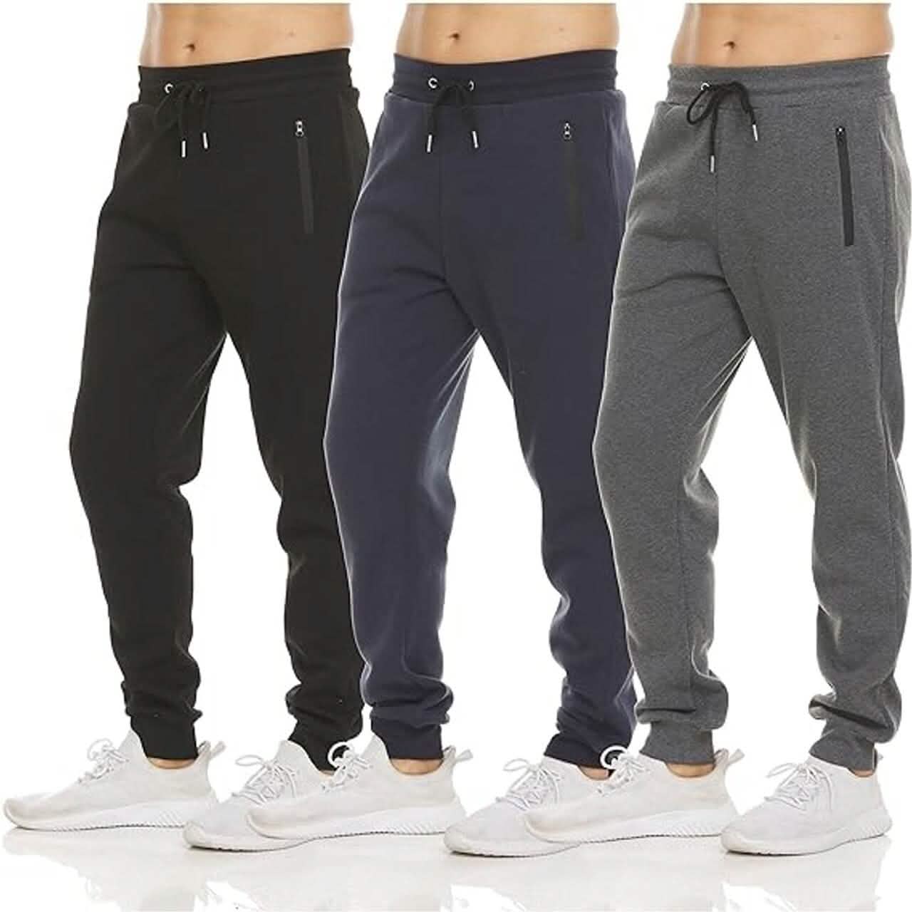 3-Pack: Men's Fleece Active Joggers with Zipper Pockets