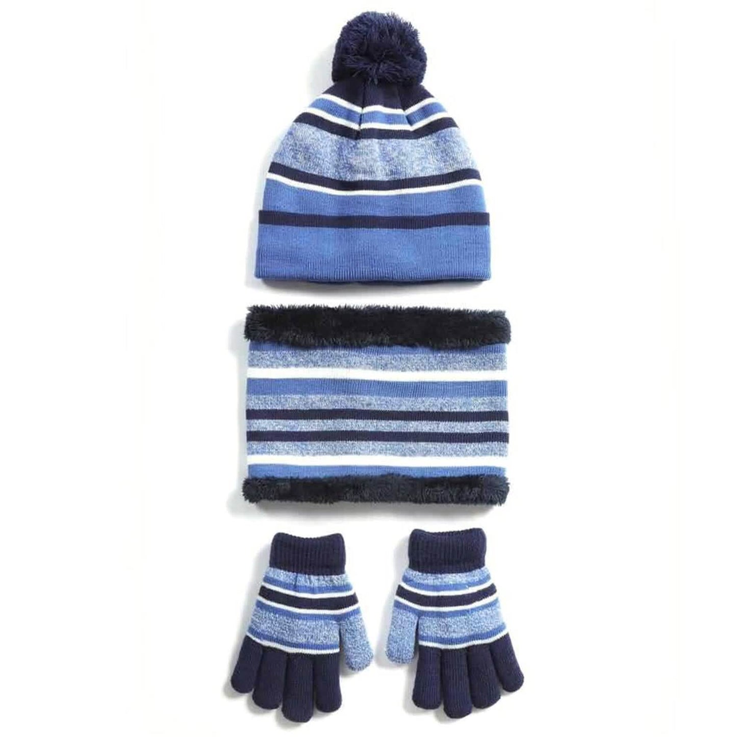 3-Piece Set: Winter Kids Knitted Warm Beanie Hat and Glove for 4-7 Years Old
