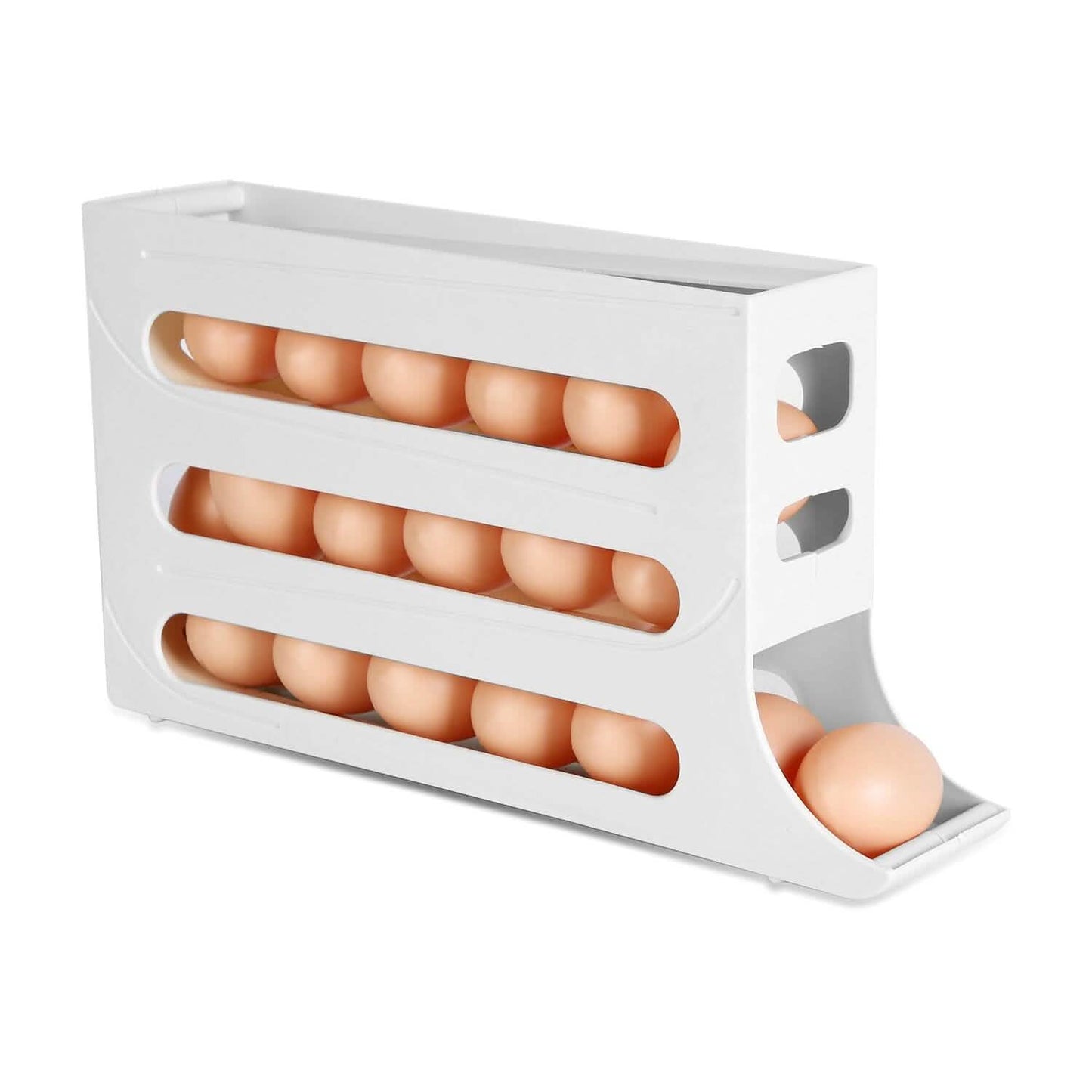 3-Pieces: 4-Tiers Egg Holder Auto Rolling Fridge Egg Organizer
