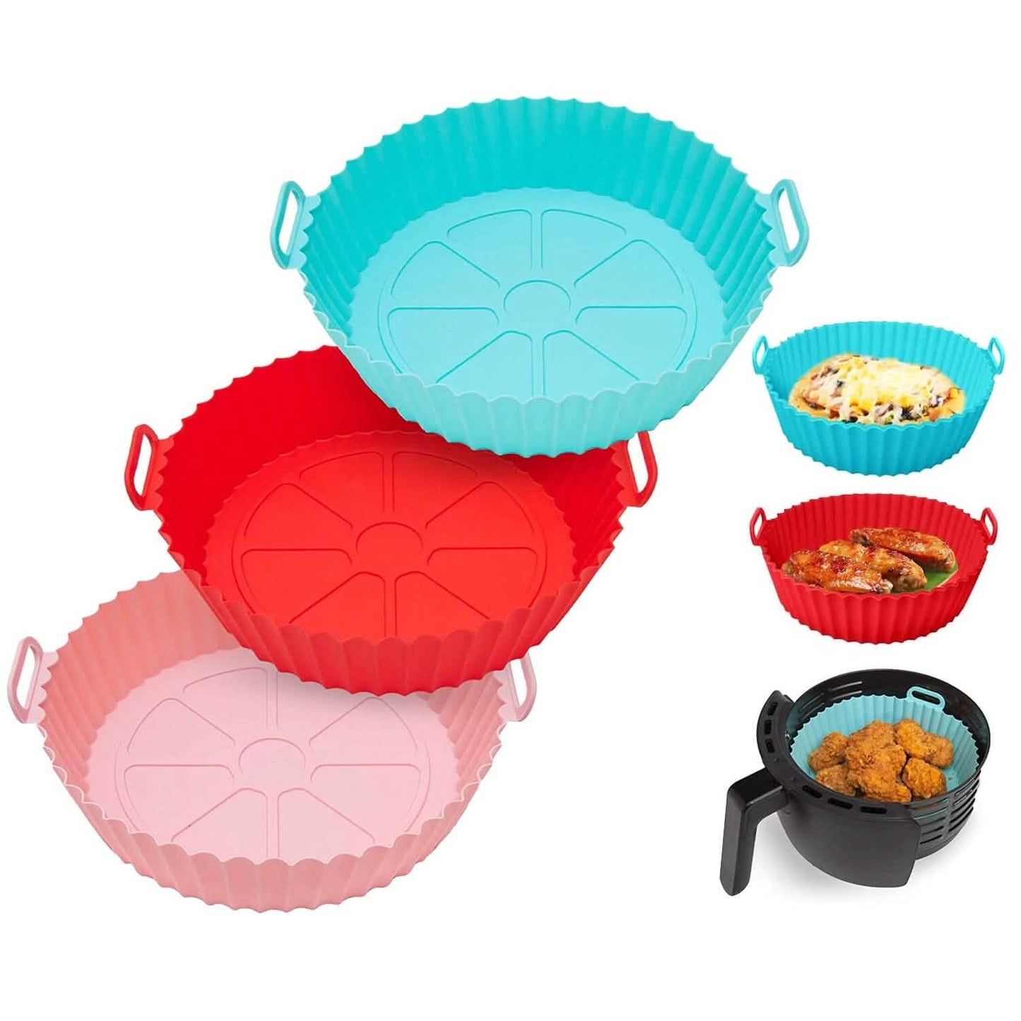 3-Pieces: Reusable Foldable Air Fryer Silicone Pot for 4+ Quart Air Fryer Oven