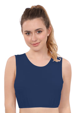 Crop Top Tank Top with Full Shoulder Coverage and Jewel Neckline