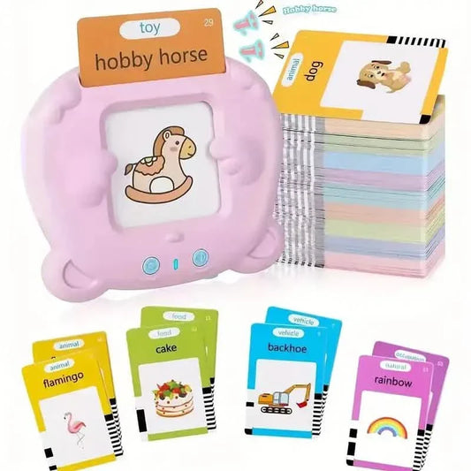Flash Card Learning Toy – 112 Cards, 224 Words, USB Rechargeable Reading Toy for Kids (Pink/Blue)