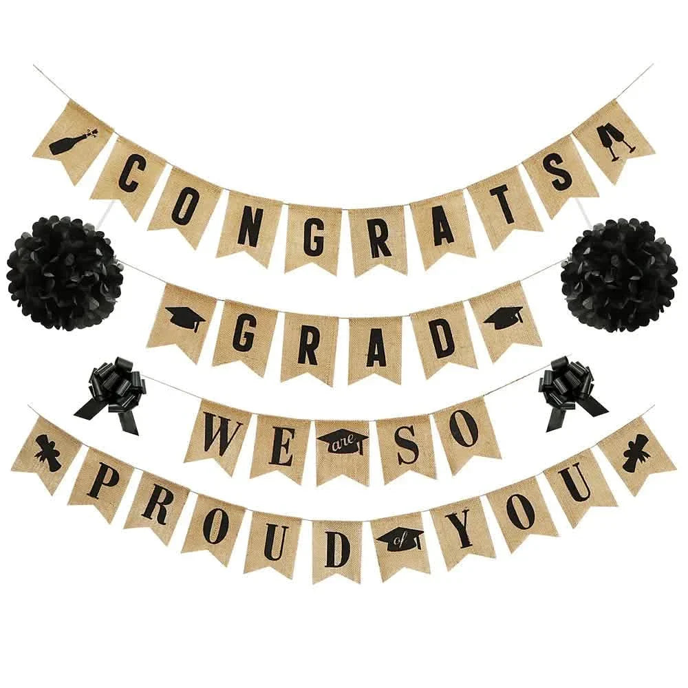 36-Pieces: Burlap "Congrats Grads"+ Burlap "We Are So Proud of You"