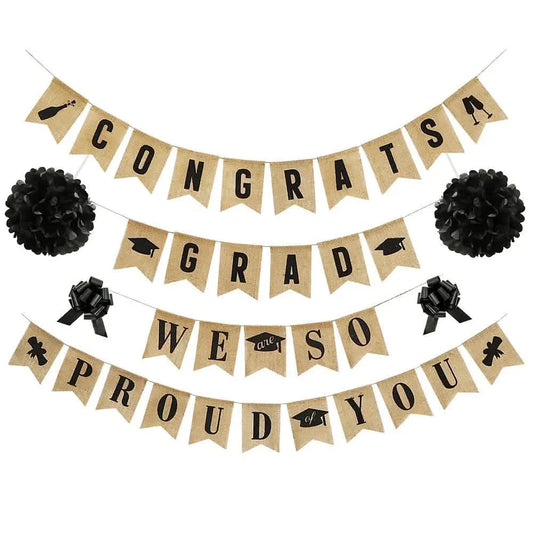 36-Pieces: Burlap "Congrats Grads"+ Burlap "We Are So Proud of You"