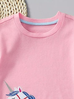Children's Unicorn Embroidered Ruffle Sleeve T-Shirt