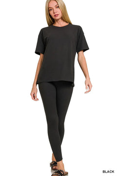 Brushed Microfiber Loungewear Set — Black