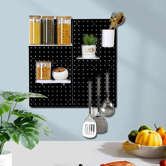 4-Pack: Metal Black Pegboard Wall Organizer with 1" Spacing 1/4" Hole