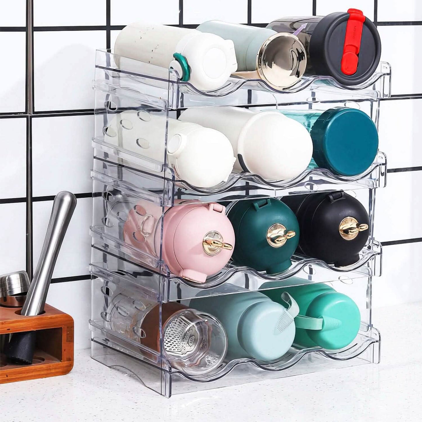 4-Tier Bottle Storage 12 Bottles Transparent Stackable Organizer Holder Shelf