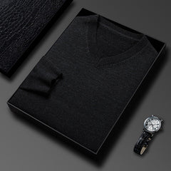 Mens Casual Slim-fit V-neck Solid-color Bottoming Top